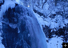 冬のアクティビティ例／ブルーフォールツアー。青く輝く氷の滝。