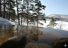 四季折々の景色が楽しめる絶景露天温泉。雪景色。