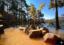 珍しい赤褐色の絶景露天温泉。温泉本来の湯質を楽しめます。