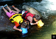 夏のアクティビティ例／ウォーターハンティング。家族で楽しむ夏の川遊び。
