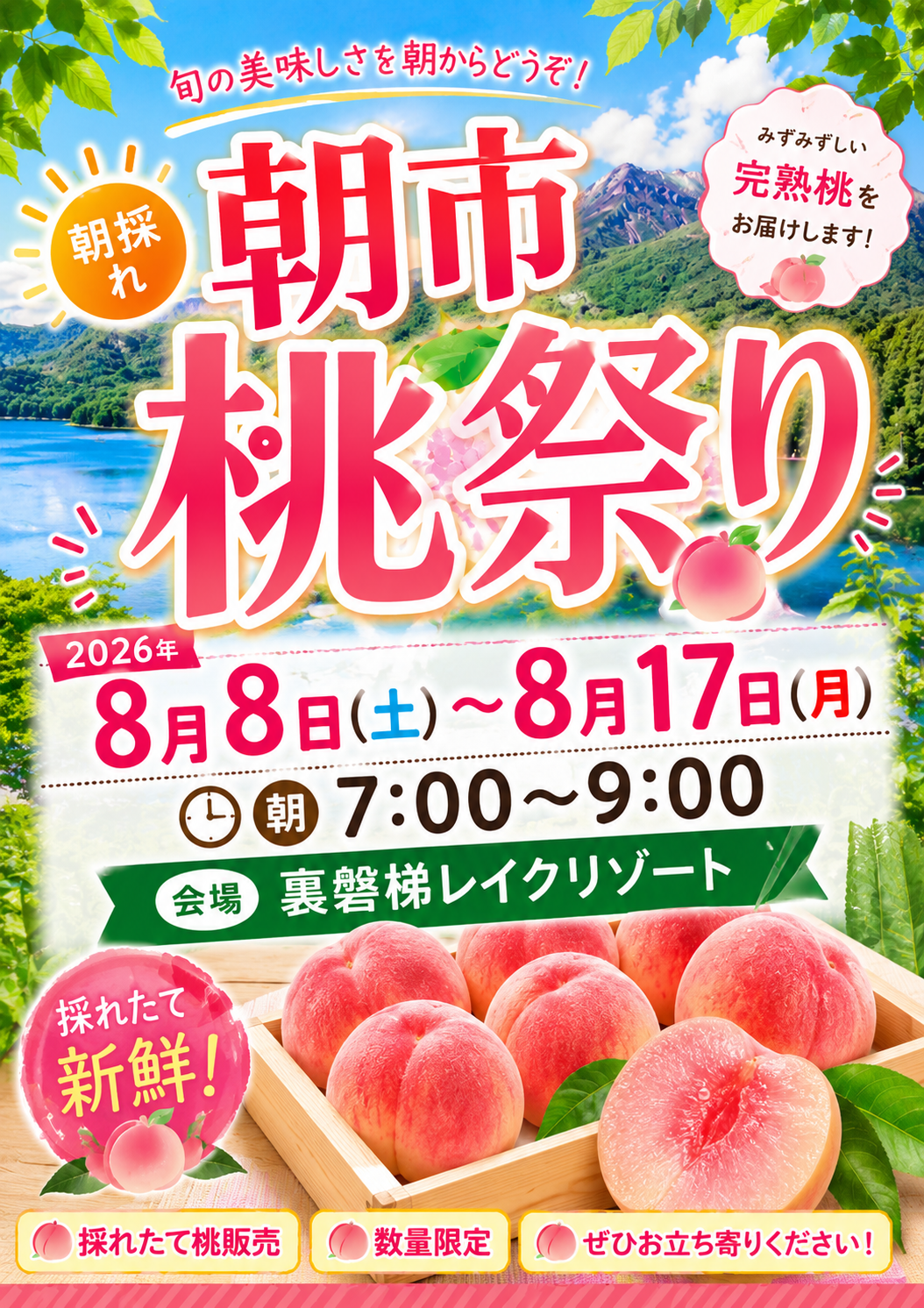 【桃祭り】8/8(土)~8/17(月)開催!数量限定で採れたての完熟桃を販売!